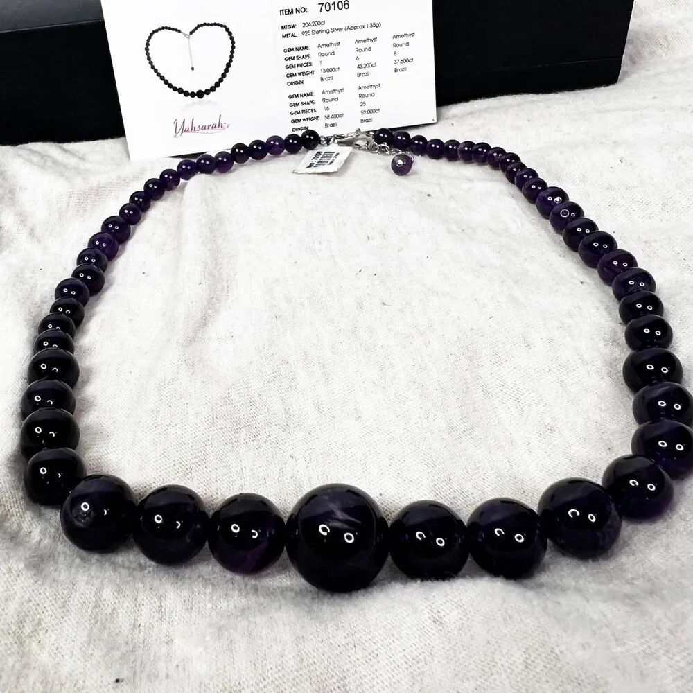 Amethyst Bead Silver Necklace | yahsarah | Gems TV | 925 Sterling Silver